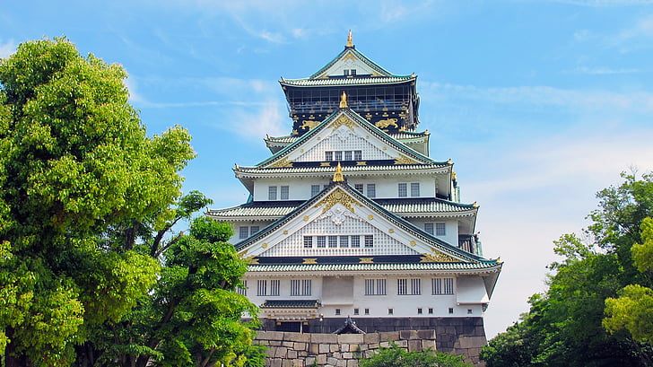 Castillo de Osaka, Japón, cinco, Osaka, punto de referencia, estilo asiático, arquitectura