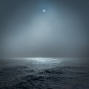 gri, mare, lumina lunii, luna, ocean, Ocean mare, orizont peste apă