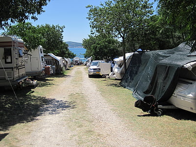 acampar, céu azul, mar, Croácia, modo de exibição, caminho