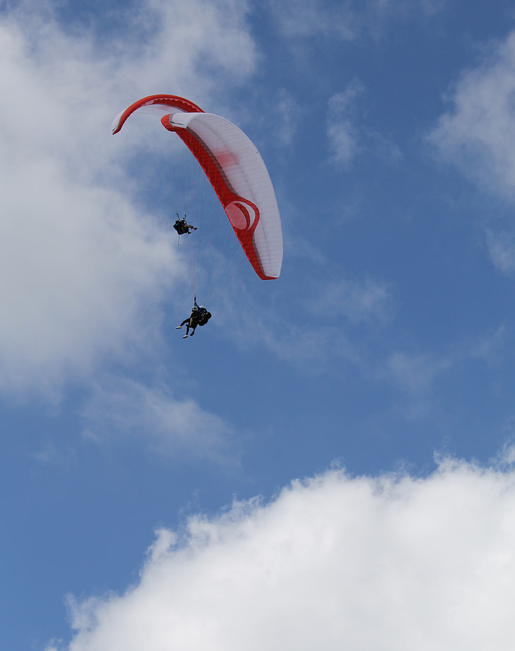 paragliding, clouds, sky, blue