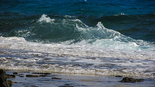 onda, quebrando, pulverizador, espuma, mar, praia, natureza