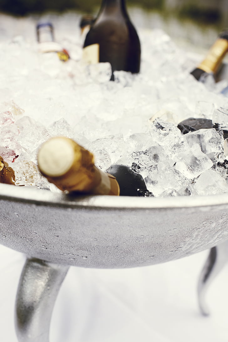Piala sampanye, sampanye dingin, sampanye ember, es, sampanye, Perayaan, minuman