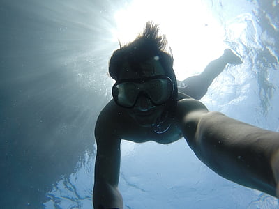 pod vodom, ronjenje s maskom, čovjek, osoba, tijekom, disalica, more