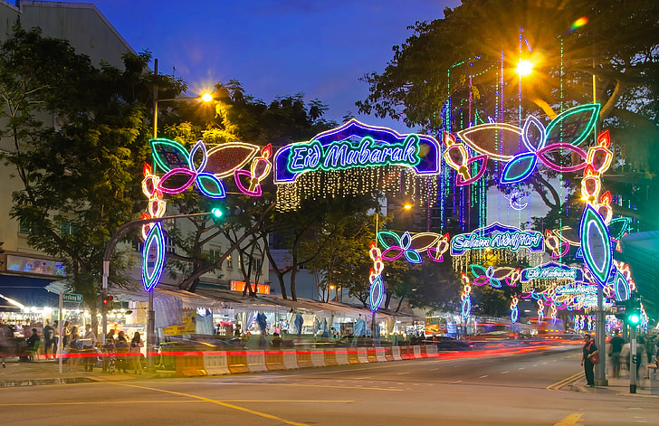 Singapur, Ramadán, Geylang serai, Slávnostné, svetlo-up, Oslava, Festival