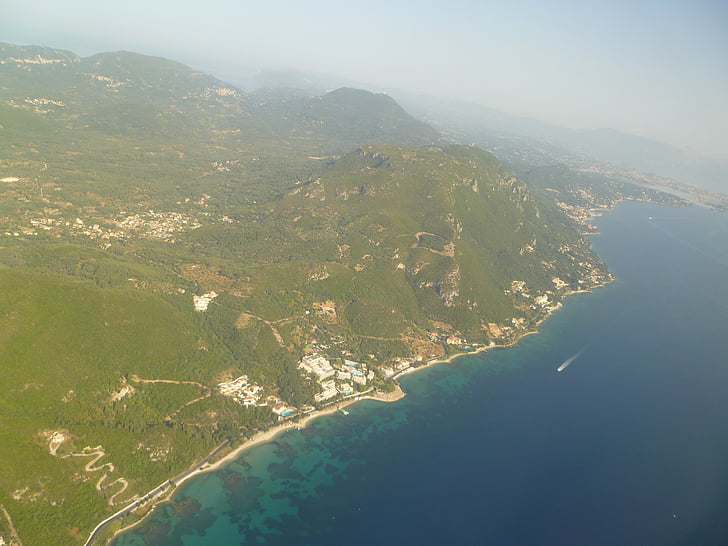 Korfu, luft, från luften, airphoto, ön, Grekland, grekisk ö