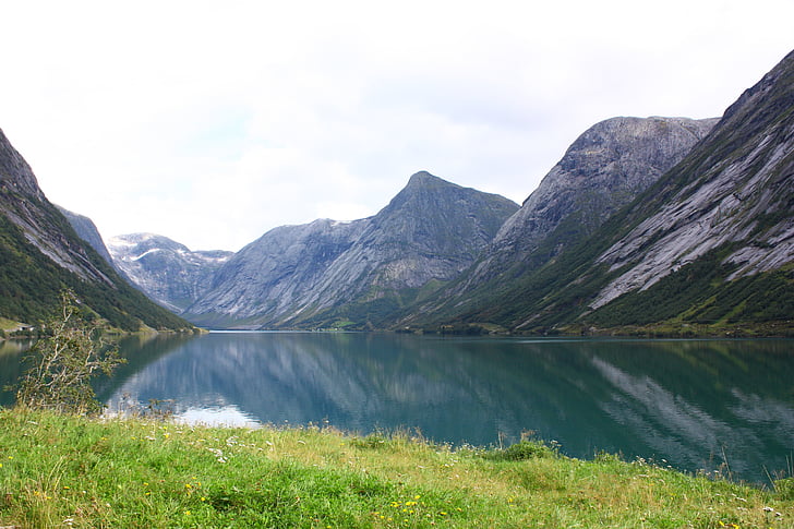 Gunung, Norwegia, air, pemandangan, sifat, air biru, pemandangan