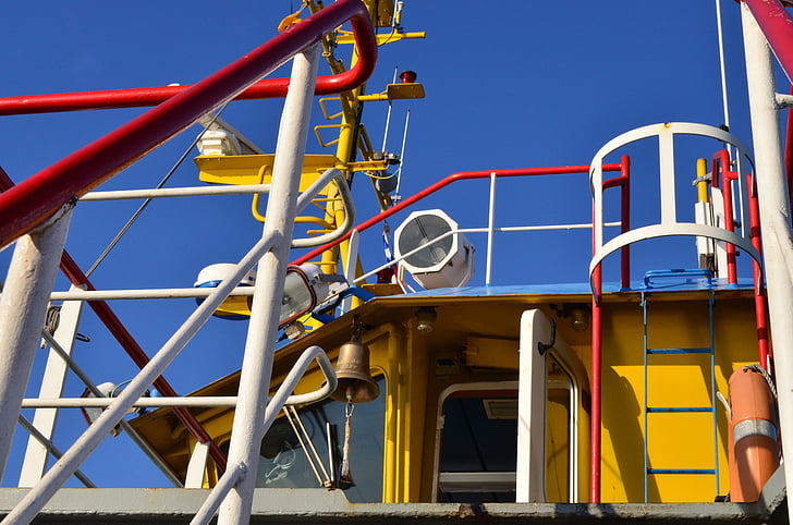 primary colors, ferry, pipes, abstract
