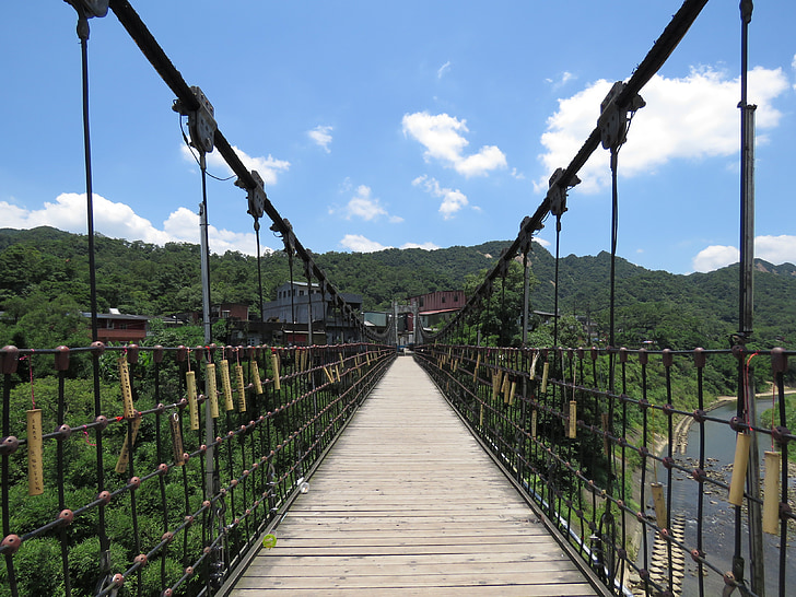 suspension bridge, bridge, blue sky, park