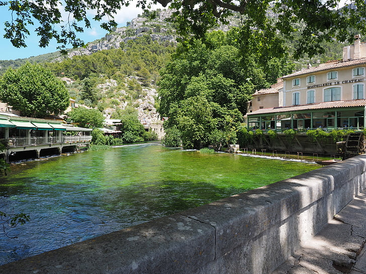 Fontaine-de-vaucluse, Rio, água, fonte, fluxo, Claro, águas claras