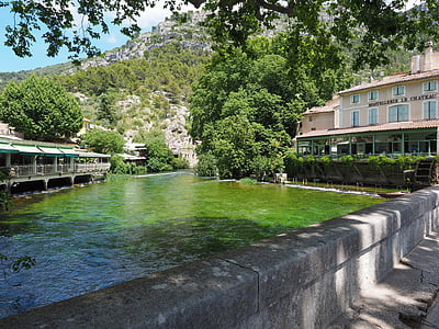 fontaine-de-vaucluse, river, water, source, stream, clear, clear water