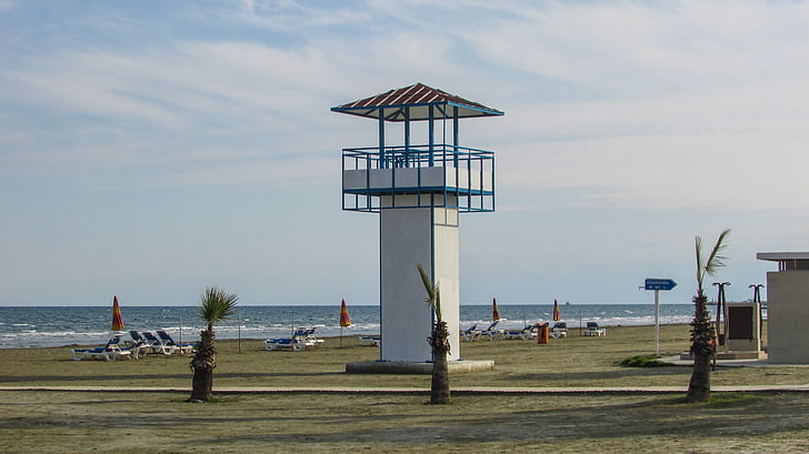 cyprus, larnaca, beach, lifeguard, watching, tower