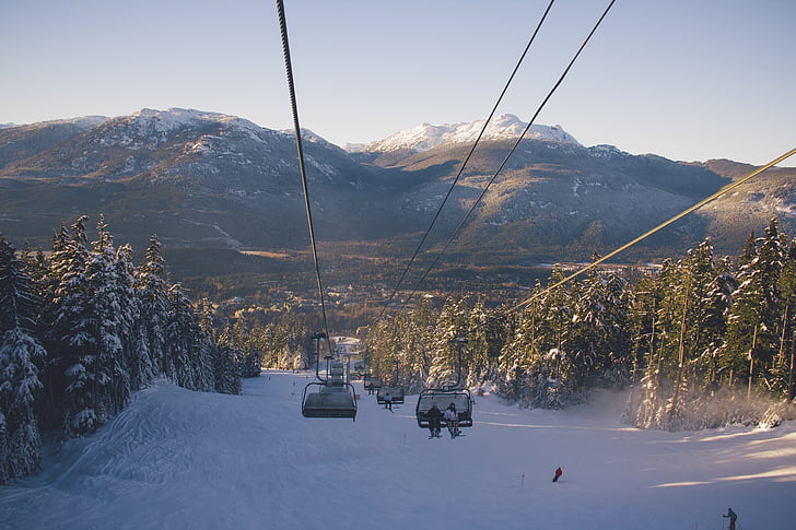 Chairlift, snowboard, esqui, Inverno, neve, colinas, montanhas