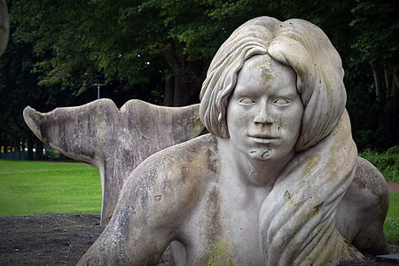 estatua de, sirena, Figura, escultura, mujer