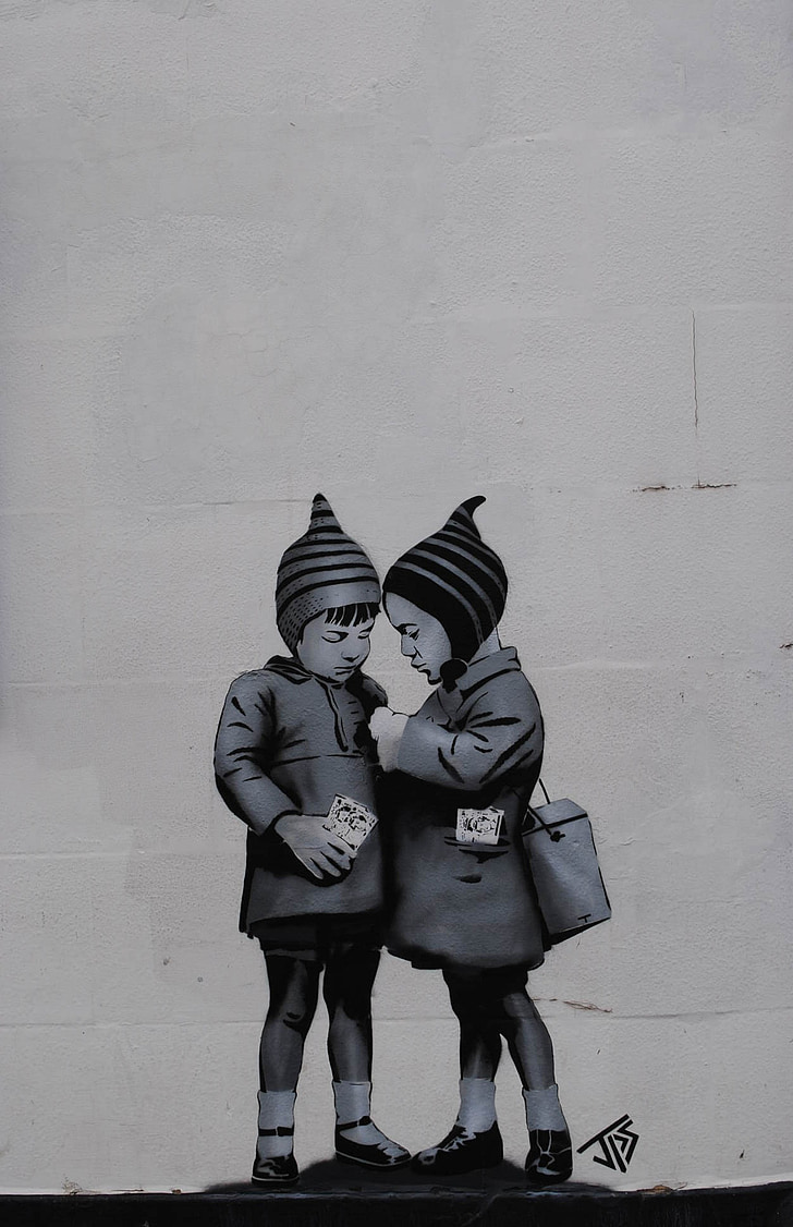 graffiti, Banksy, dismanling land, Weston-Super-Mare, muur, kinderen