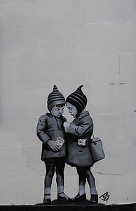 grafiti, banksy, dismanling šalis, Weston-Super-Mare, sienos, vaikai