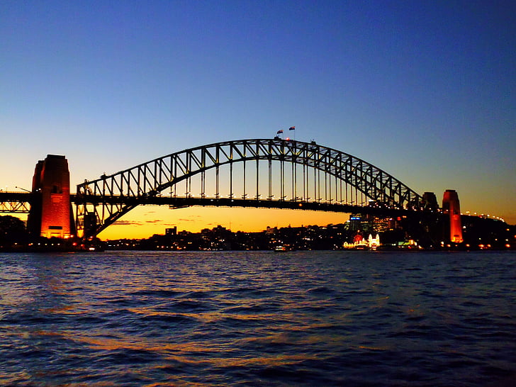 Most, Sydney, turistická atrakce, přístav, Austrálie, Harbour bridge, noční