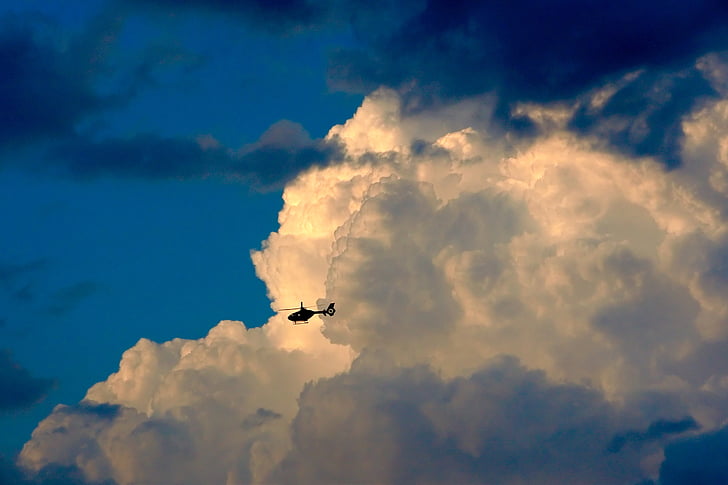 helicopter, clouds, aviation