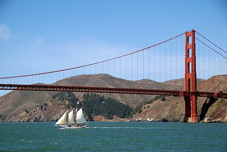 san francisco, bridge, united states, california, architecture, blue, red