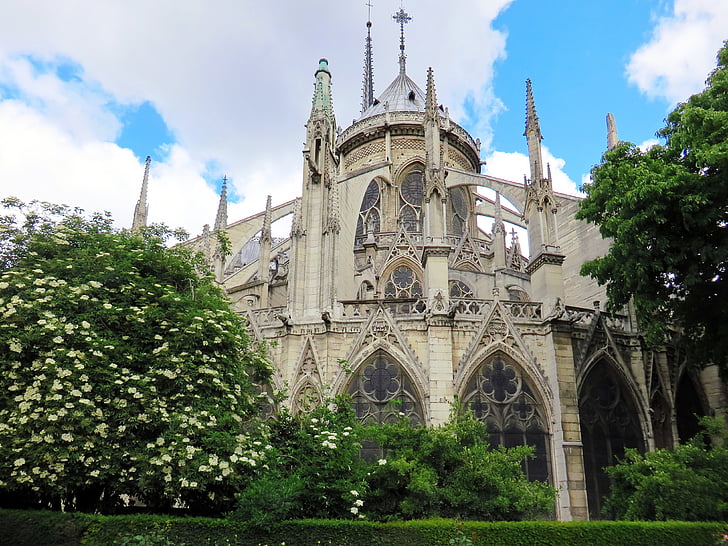 París, Lourdes, Catedral, capçalera, plaça, arcbotants, Perspectiva