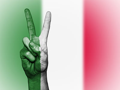 Włochy, pokoju, ręka, naród, tło, transparent, kolory