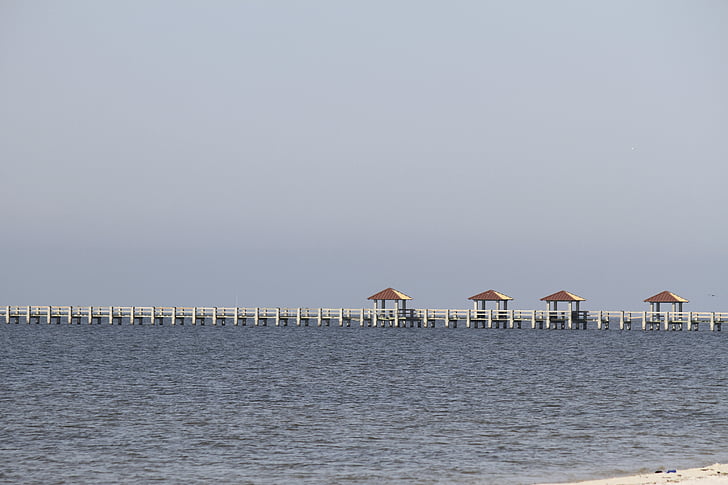 Pier, Mexicogolfen, Gulf, kysten, sjøen, fjæra, kysten