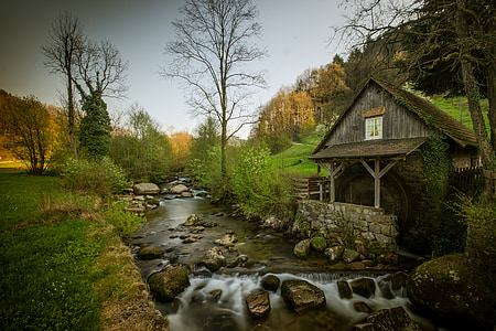 Mill, elven, vann, natur, historisk, gamle, bygge