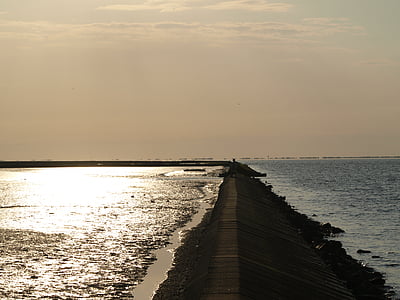 pared de surf, Mar del norte, Mar de Wadden, patrimonio natural, Frisia del este, EBB, cielo de la tarde
