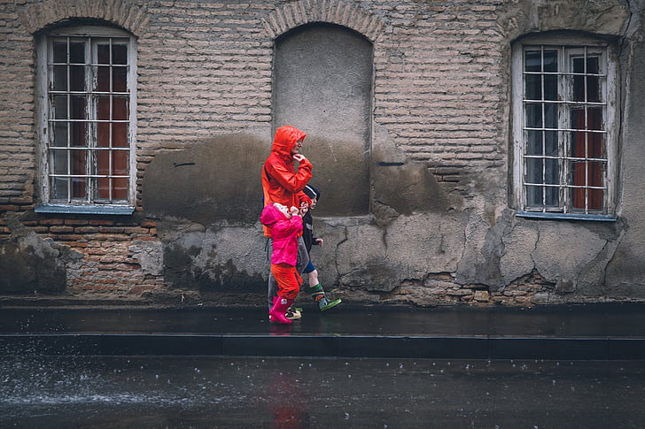 hujan, jas hujan, potret, eople, Street, anak-anak, warna
