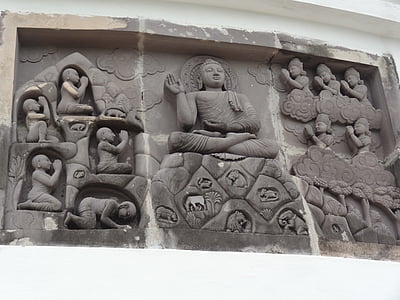 hinduisme, buddhisme, India, skulpturer, vegg, tempelet, gamle