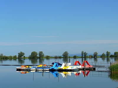 Боденское озеро, Лагуна, Прокат лодок, воды, Голубое небо, Зеркальное отображение, отражение воды