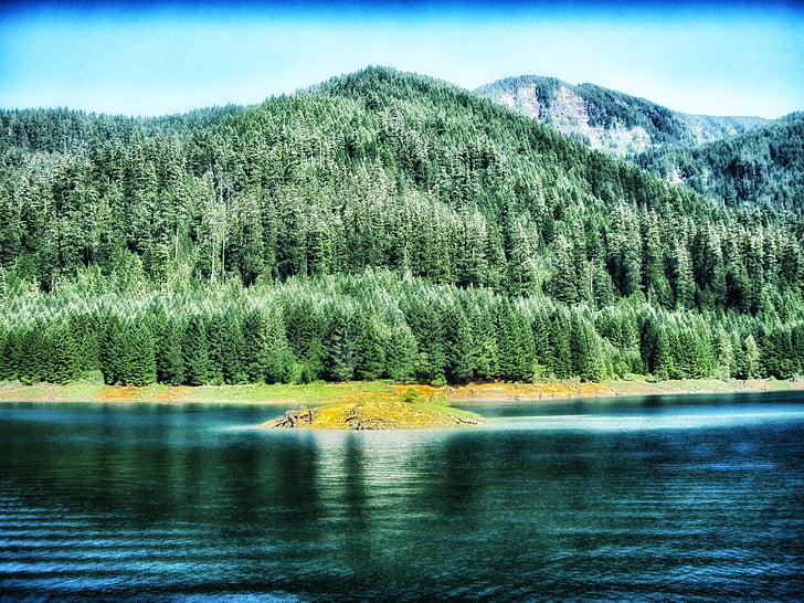 Cougar reservoir, Oregon, bjerge, landskab, naturskønne, vand, refleksioner