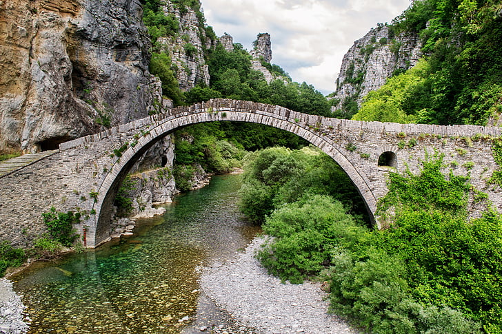 hermoso paisaje, puente, Grecia, Ioannina, piedra, naturaleza, paisaje
