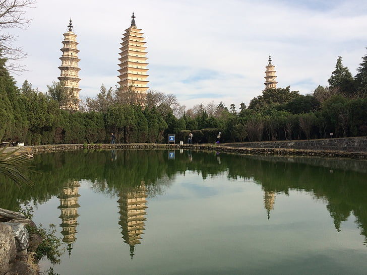 în provincia yunnan, trei pagode, vizualizari, Asia, Budism, Pagoda, arhitectura