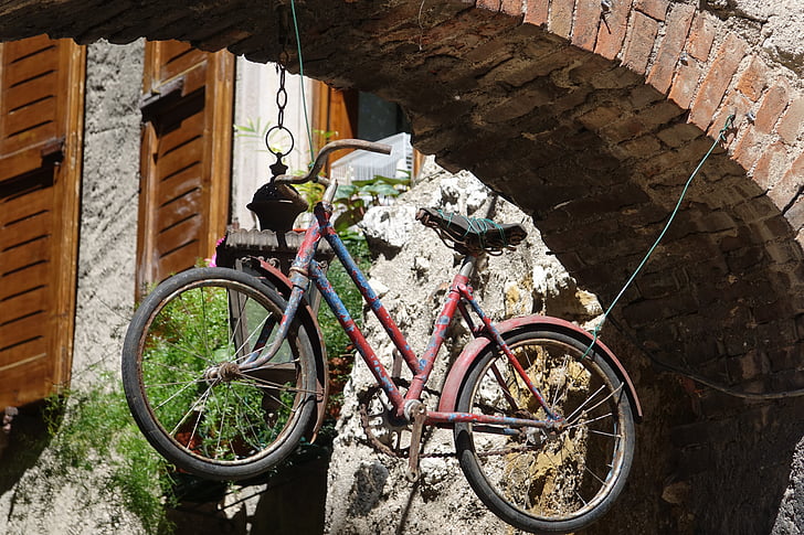 Malcesine, Garda, Italien, cykel, gamla, transport, Street