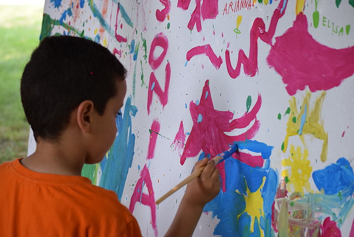 lukisan, anak, Menggambar, mural, warna, cat, kerangka kerja