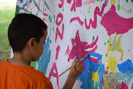 painting, child, drawing, murals, colors, paint, the framework