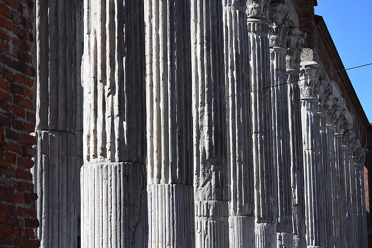 columns, romanesque, arc, time, milan, saint lawrence, colonnade