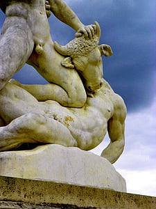 Minótaurosz, francia kert, mítoszok, mitológia, harc a Minotaurusz Theseus, szobrászat, Étienne-jules ramey
