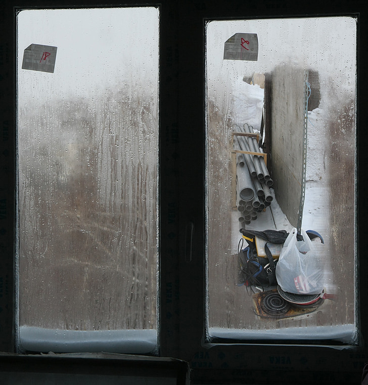 finestra, l'hivern, construcció, eines, a través de la finestra, a l'exterior