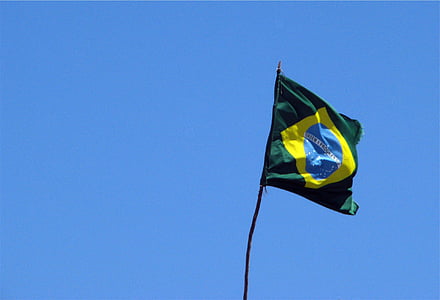 verd, groc, Bandera, Brasil, patriotisme, blau, agitant