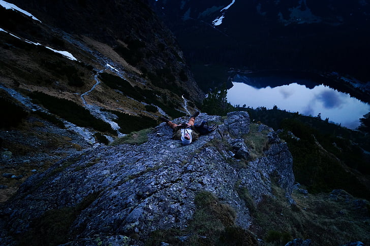 Chill, kille, Höga Tatrabergen, Hiker, sjön, mannen, Mountain