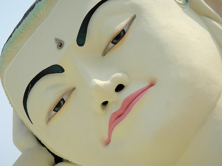 Buddha, Myanmar, Burma, ansikte, Serene, vit, liggande buddha
