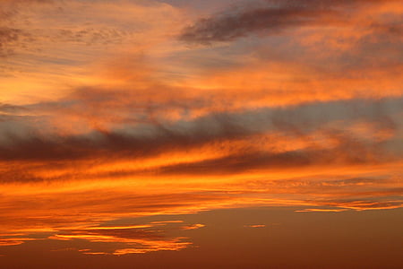 solnedgang, oransje, skumring, himmelen, skyer, utendørs, naturskjønne