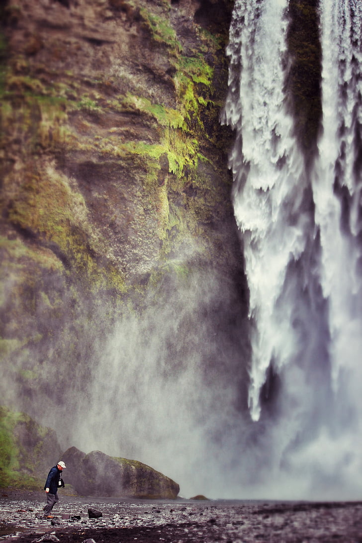 Wodospad, osoba, Majestic, Gullfoss, Islandia, osoba, podróży