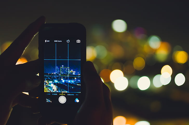 Bokeh, užfiksuoti, Miestas, miesto šviesos, iPhone, naktį, nuotrauka