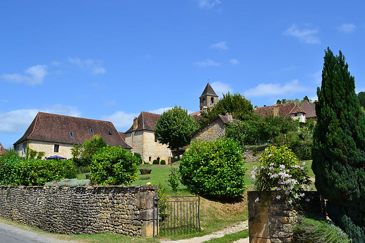 ciems, viduslaiku ciems, mājas, portāls, Dordogne, perigordian stils, perigord nami