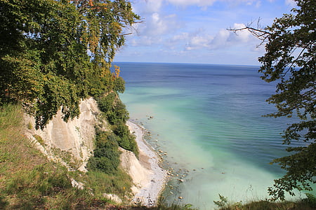 Rügen, Ilha de Rügen, penhascos brancos, Mar Báltico, água, azul, turquesa