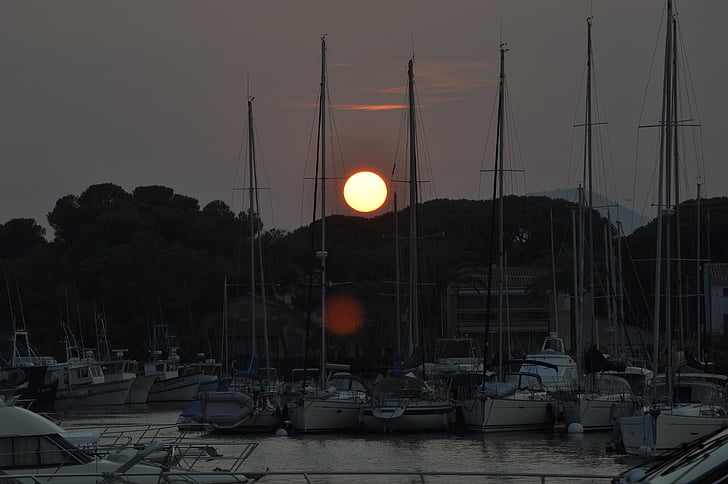 лодки, слънце, понтон, порт