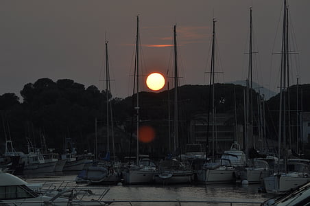 łodzie, Słońce, ponton, Port