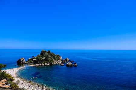 platja, blau, horitzó, oceà, roques, Mar, al costat del mar